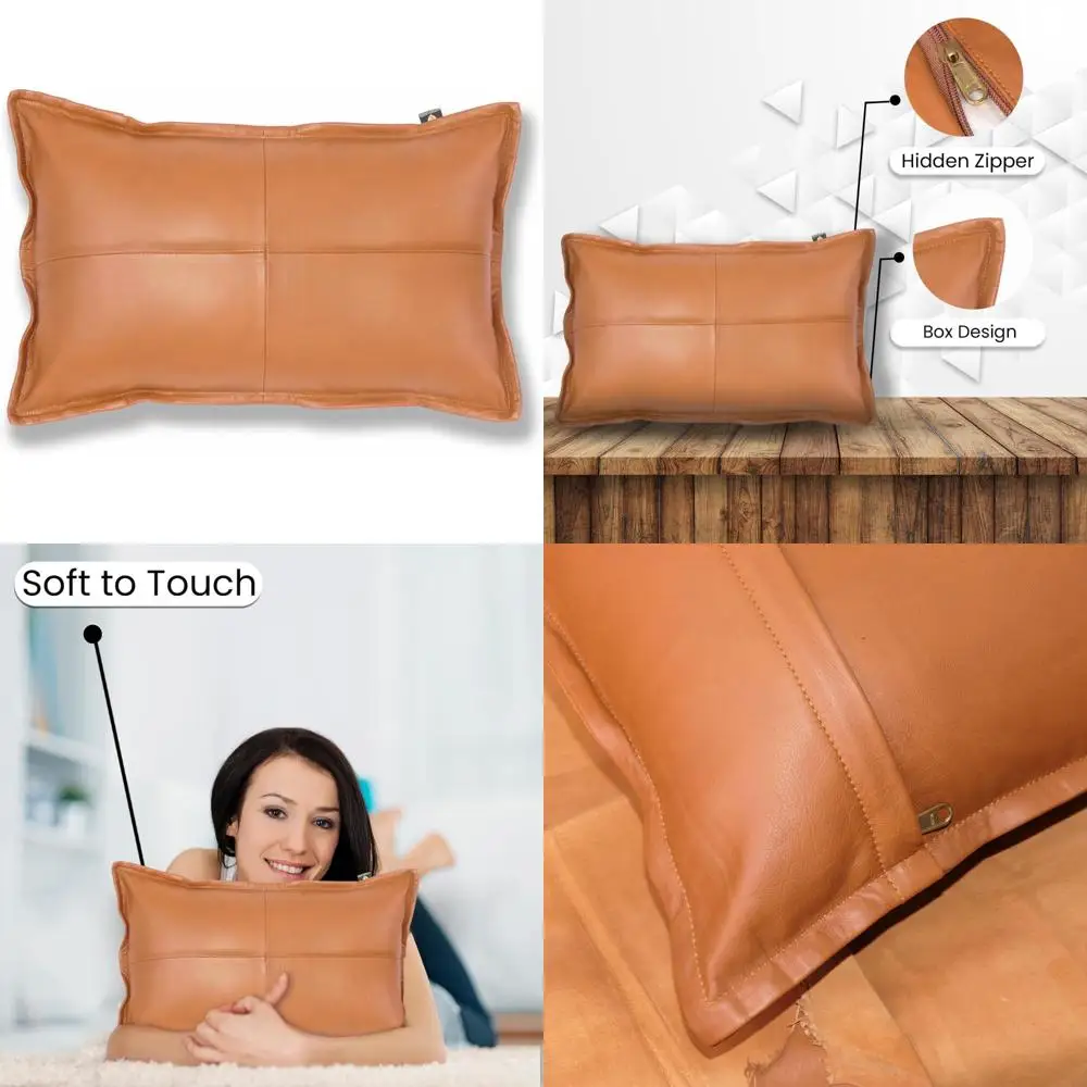 

Lambskin Leather Pillow Cover - 100% Genuine Leather Sofa Cushion Case - Elegant Throw Covers for Living Room and Bedroom Decor