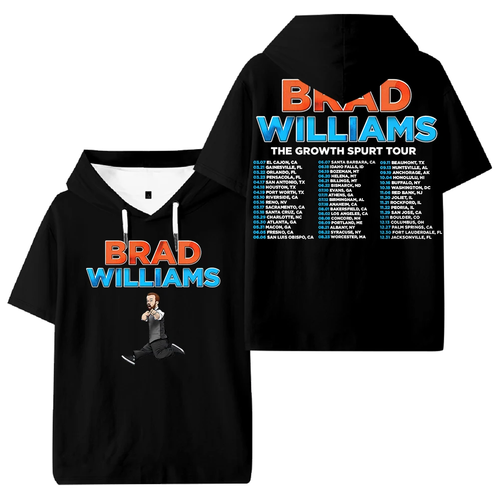 

Brad Williams The Growth Spurt Tour 2025: футболки с капюшоном, футболка с короткими рукавами для женщин и мужчин, уличная уличная одежда, топы