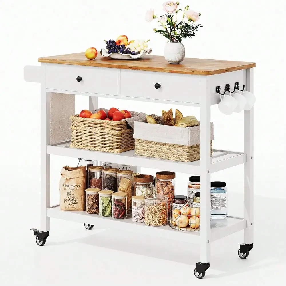 

Kitchen Island And Cart Kitchen OrganizersOpen Tiers Spacious Storage Shelves, Rolling Kitchen Island Cart With 2 Drawers , Wate