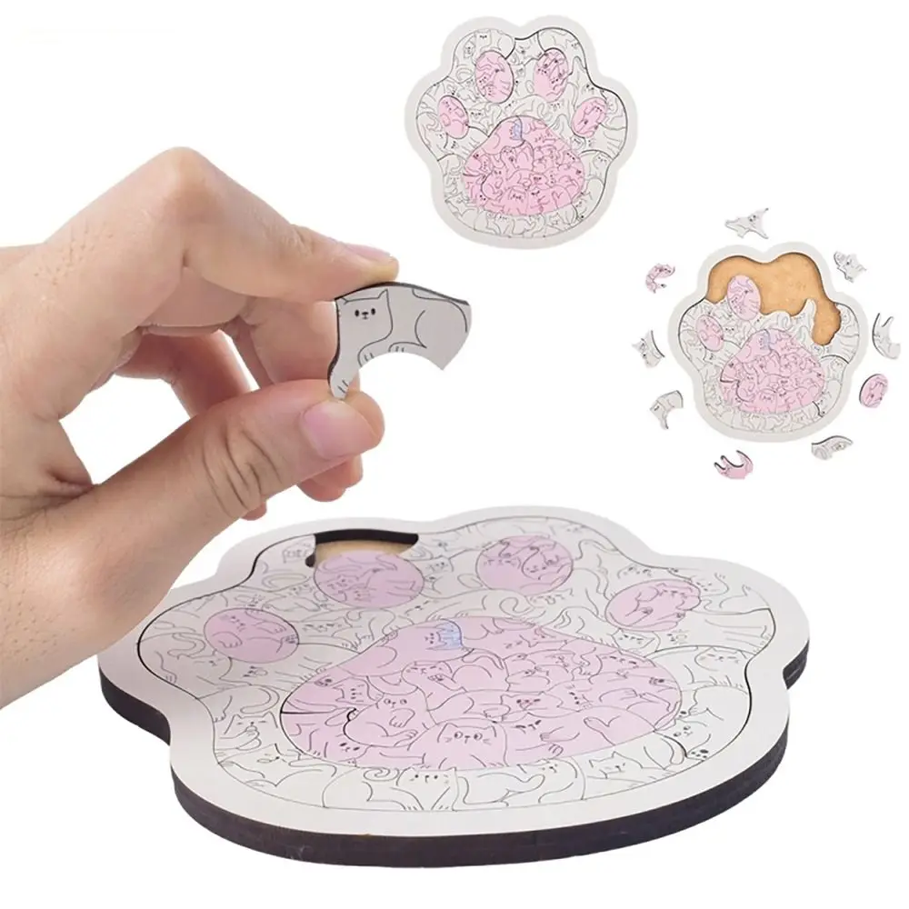 

Cute 62 Pieces Cat Paw Puzzle Cats Outlines Framed Cartoon Wooden Jigsaw Puzzle Gift with Stand Puzzle Ornaments Beginners