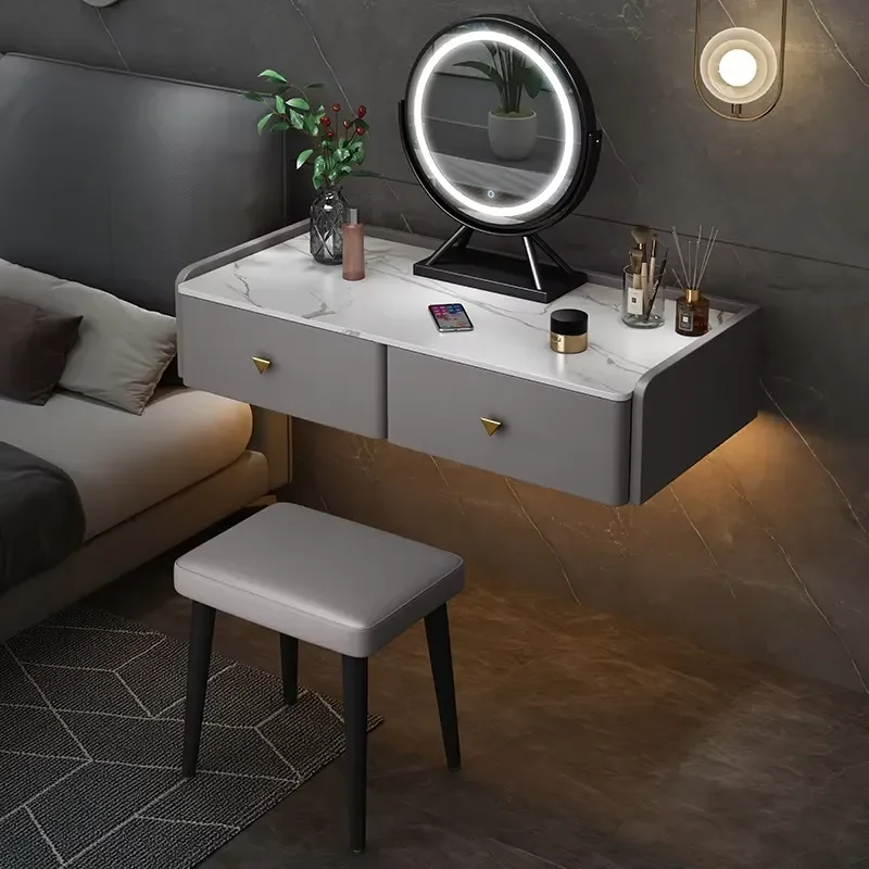 Light Dressing Table Desk Bedroom Hanging Wall-mounted Modern Simple Suspended Led Mirror Storage Cabinet Makeup Table