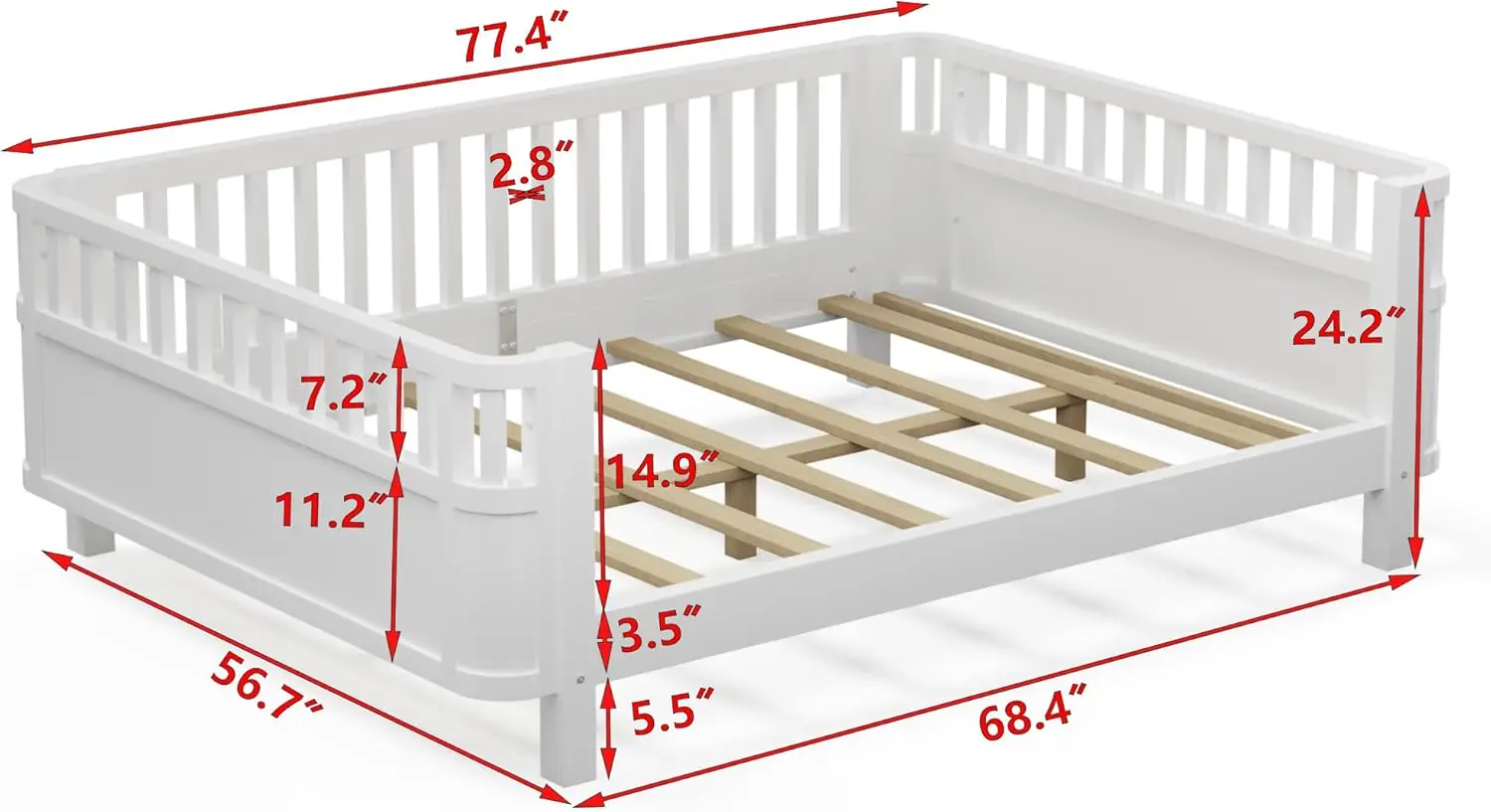 سرير KEIKI بالأرضية الخشبية بالحجم الكامل مع قضبان قابلة للإزالة، وإطار سرير بمنصة مونتيسوري مع مظهر أمان منخفض، وزاوية موفرة للمساحة للأطفال #3