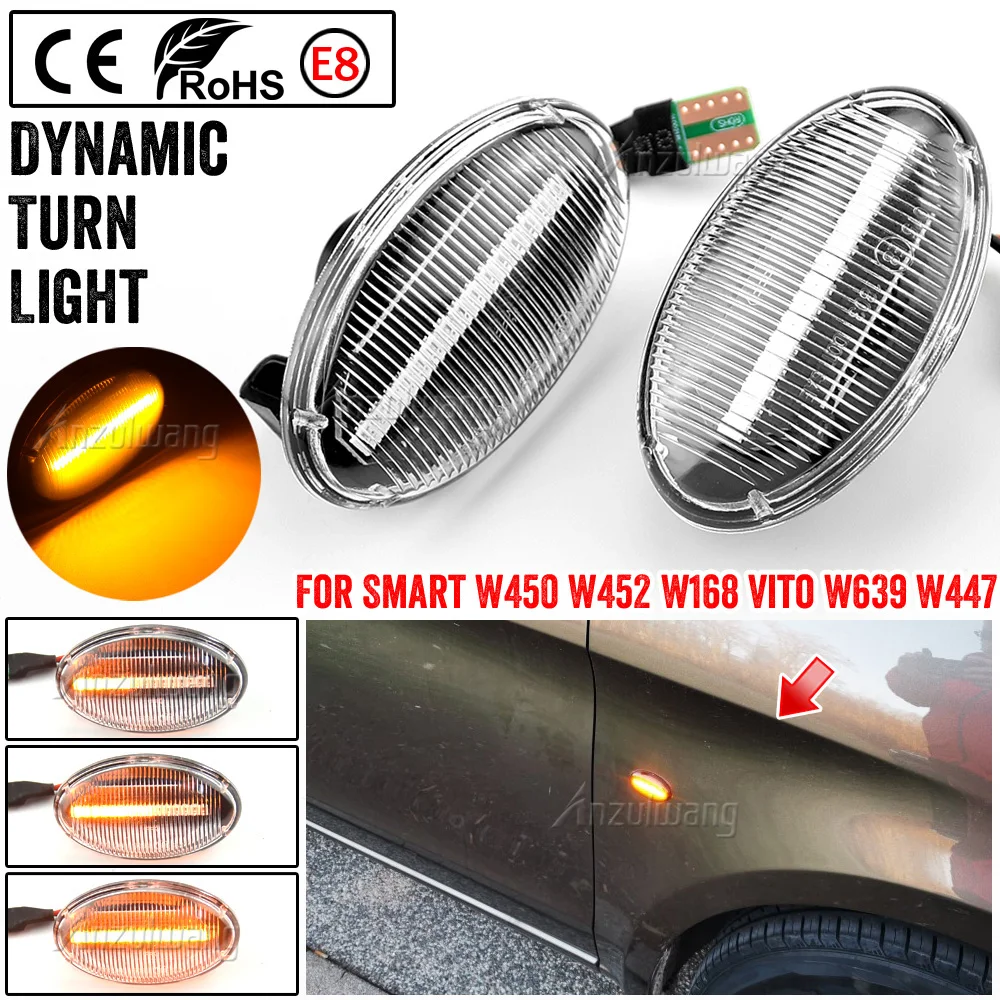 2pcs For Mercedes Benz Repeater Signal Lamps Smart W450 W452 A-Class W168 Vito W639 W447 Dynamic LED Car Side Marker Lights