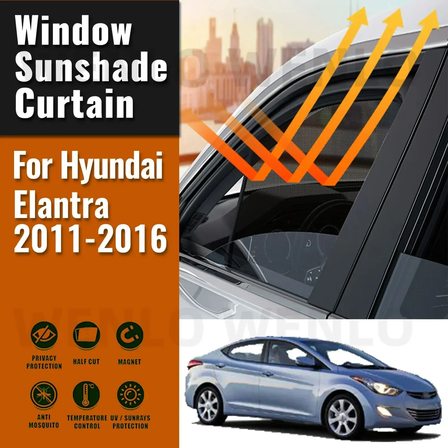 For Hyundai Elantra MD UD 2011-2016 Front Windshield Frame Curtain Magnetic Car Sunshade Shield Rear Side Window Sun Shade Visor