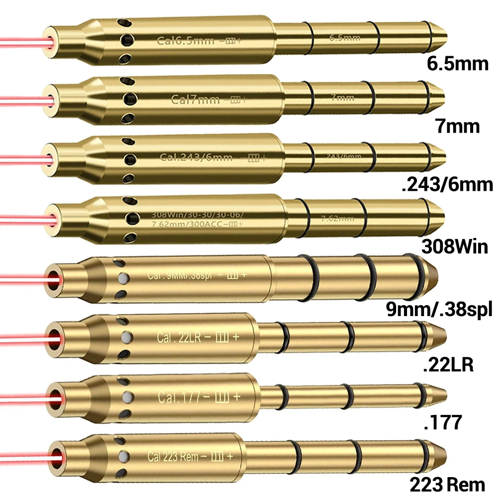 Tactical Laser Bore Sight Red Dot Laser Pointer Collimator Cartridge Boresighter for Pistols .22LR/.223 Rem/9mm/7.62mm/.308Win