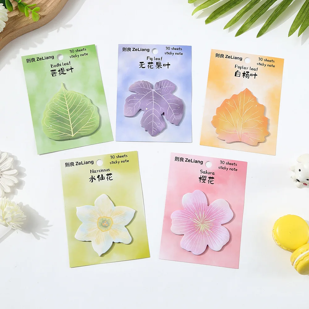 30sheets Leaves and Flowers Sticky Notes Cute Simulated Leaves Memo Notes Creative Memo Pad Sticky Paper Kawaii Stationery