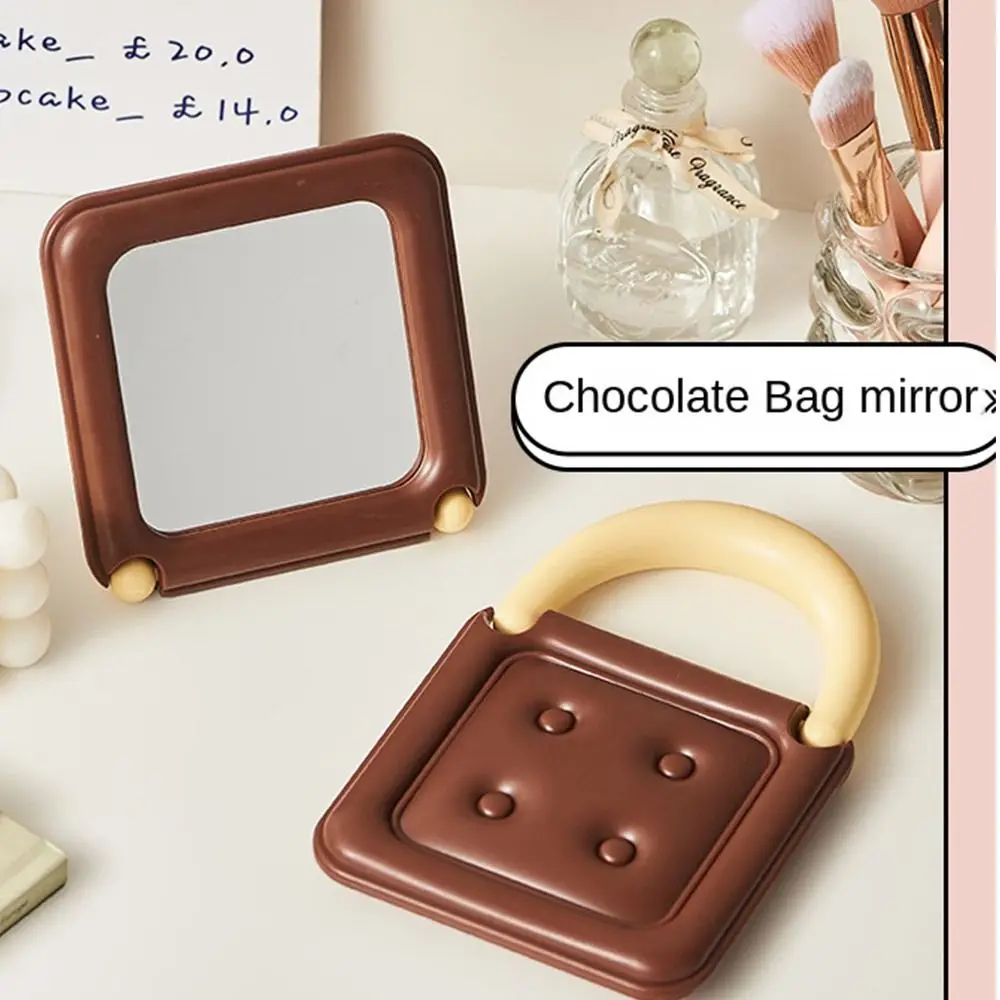 Chocolade Vorm Desktop Make-Up Spiegel Draagbare High Definition Handheld Tas Make-Up Spiegel Eenvoudige Dressing Spiegel Vrouwen