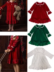 Night dress for kids girls christmas nightdress velvet lace design red green nightgown kids children nightie homewear pyjamas