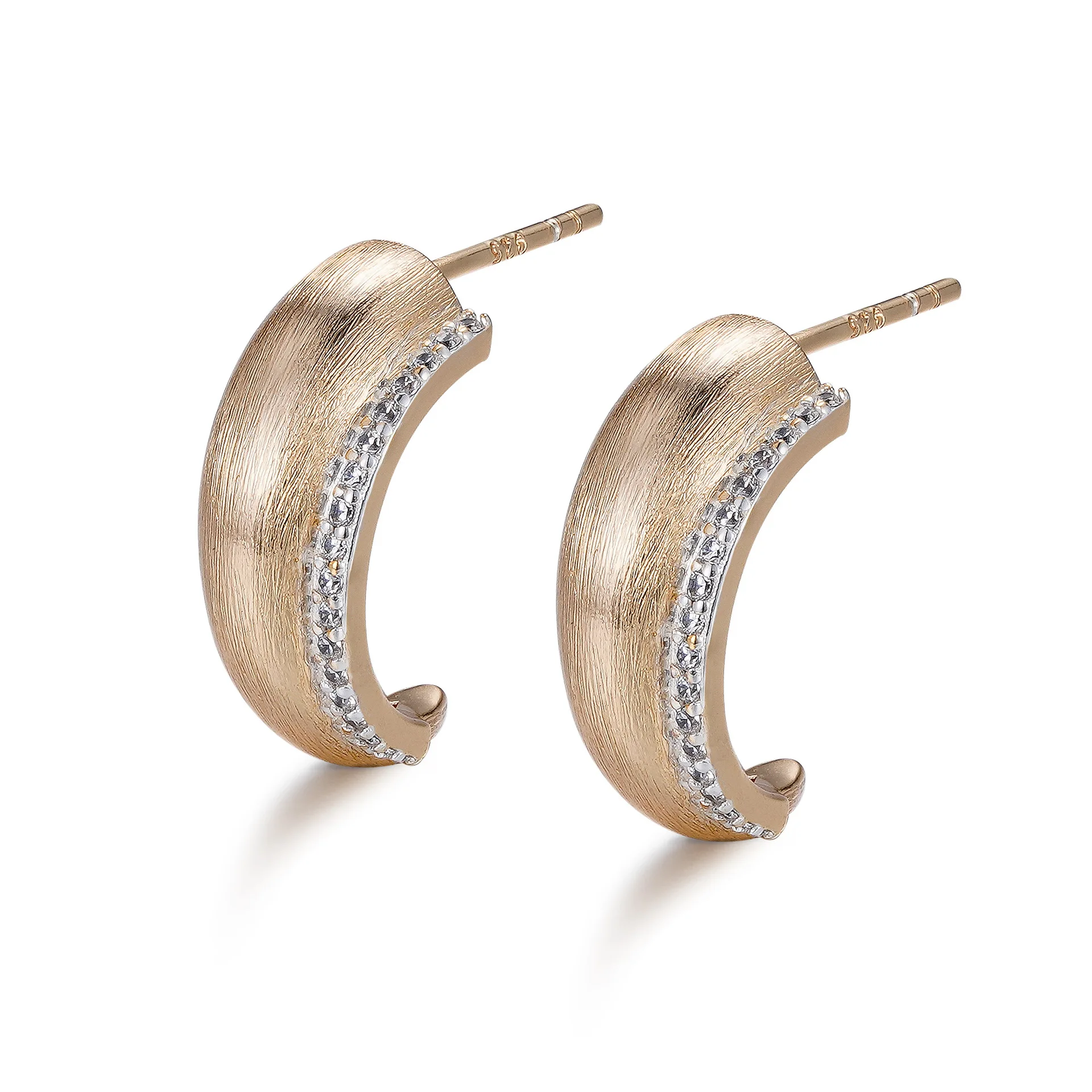 S925 sterling silver Italian style hand-brushed curved earrings K gold electroplating high-end women's earrings stud earrings
