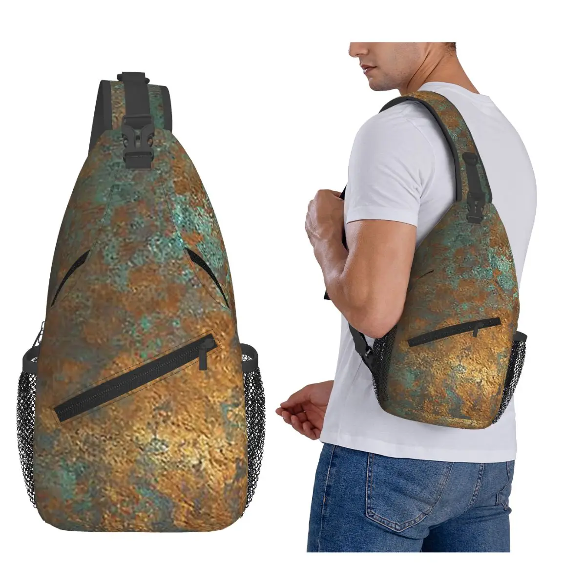 

Oxidized Copper Chest Bag Men Sling Crossbody Backpack Chest Bag Traveling Hiking Daypack Shoulder Bag
