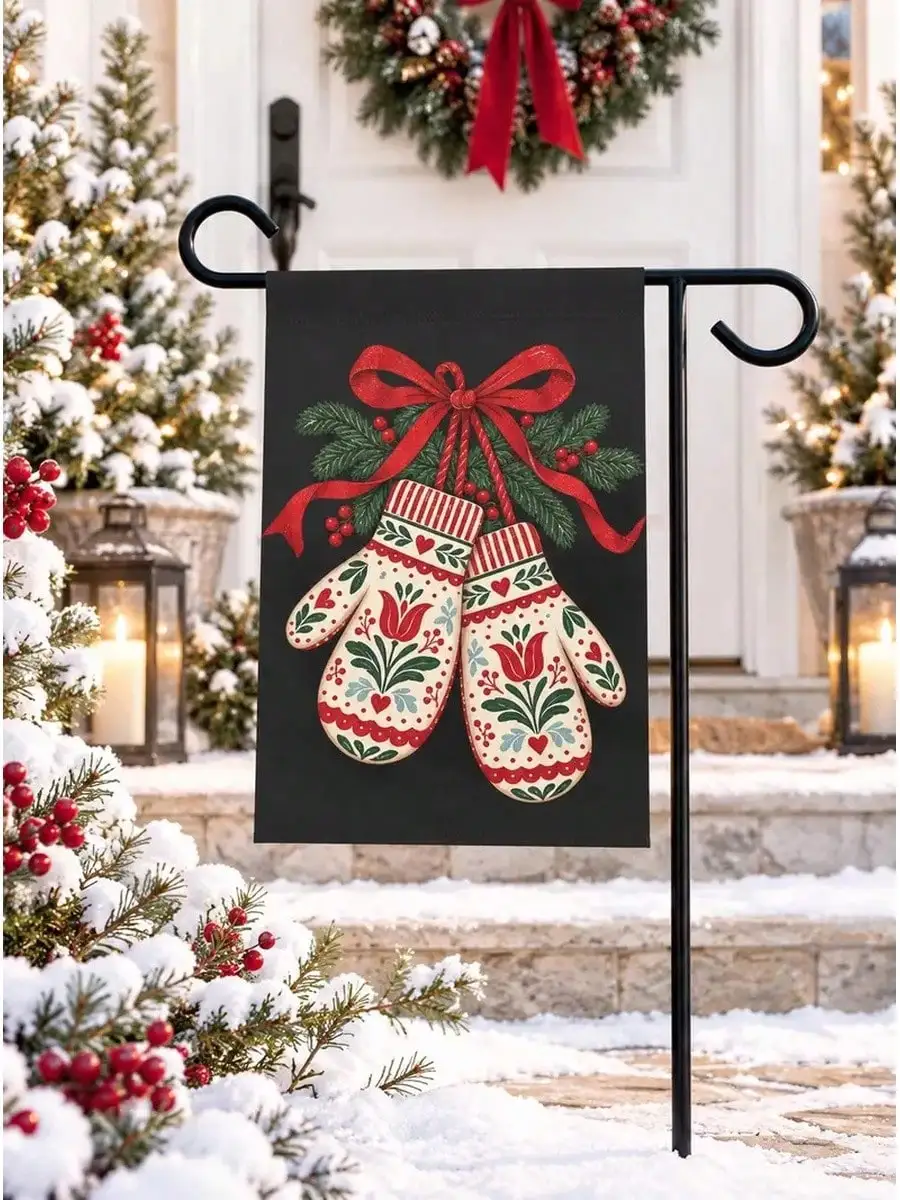 Christmas Mittens Winter Garden Flag | Vintage Christmas House Flag | Coquette Xmas Garden Banner | Festive Winter Yard Flag