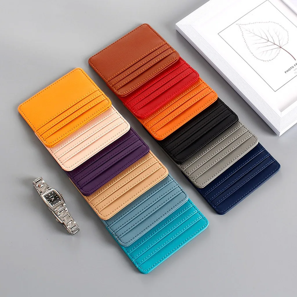 Thin Multi-slot Leather Card Sleeve Colorful Bank Card Storage Pocket Mini Card Purse Business Card Holder for Male Female