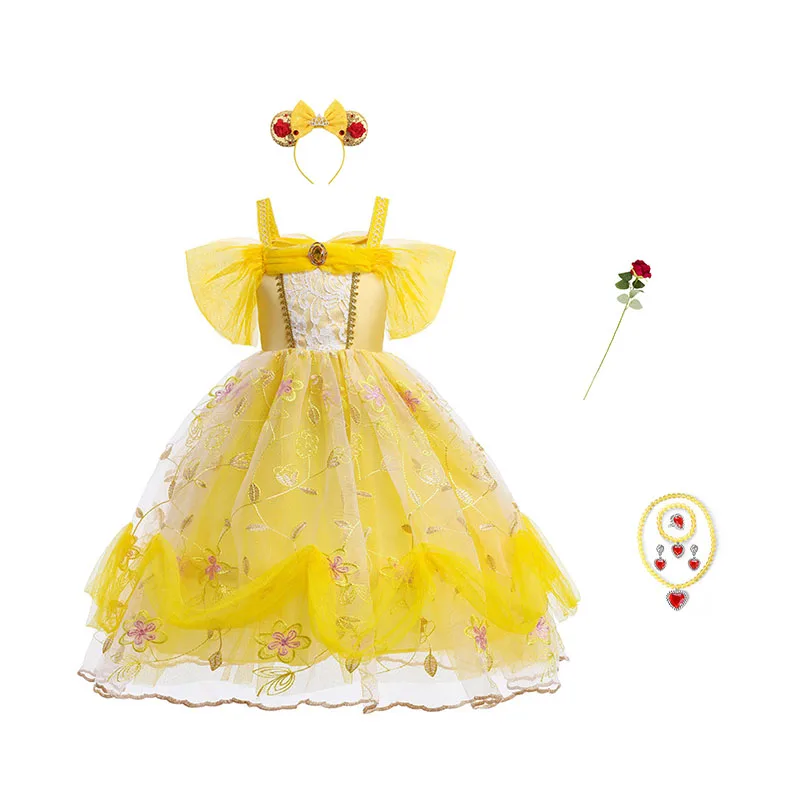 Princess Belle Halloween Pomeranian Dress Children's Dress Beauty and Beast Girl Princess Belle Clothing