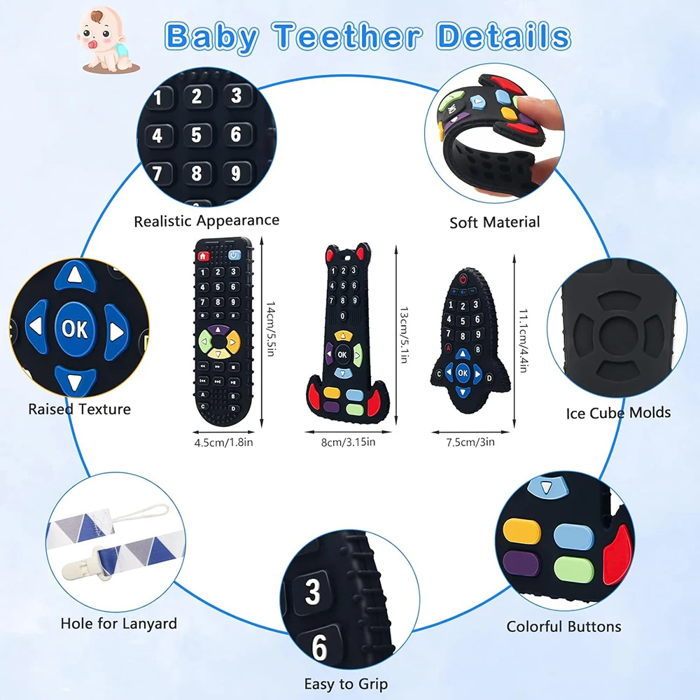 Baby Toys 6 12 Months Silicone Teething Toys Remote Control Shape Teether Infant Chew Toys Sensory Teethers for Babies Newborns