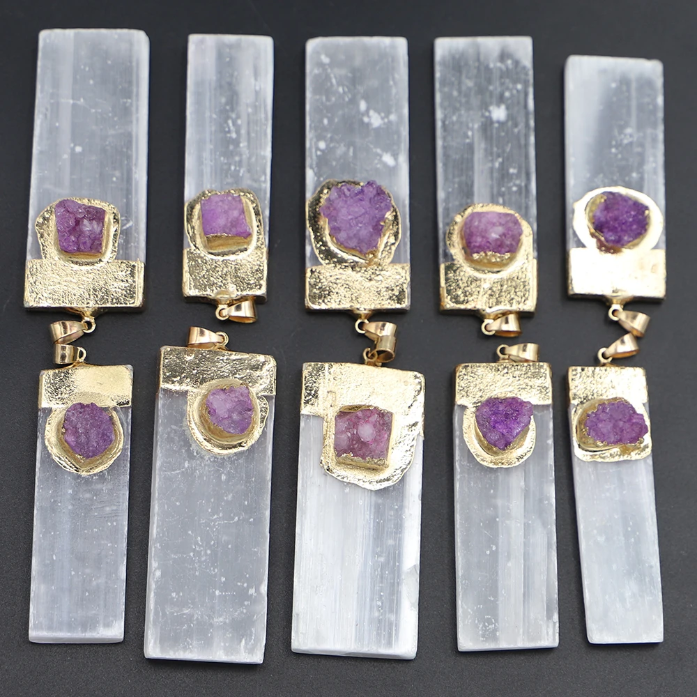 

Selling Natural Selenite Plaster Pendants Amethyst Tourmaline Rock Mineral Reiki Healing Energy Stone Charms DIY Necklace Making