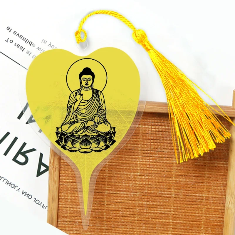 Vintage Chinese Style Bookmark with Buddha Shakyamuni, Creative Leaf Vein Bookmark