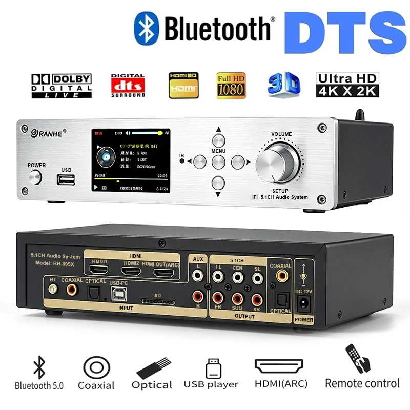 4K HDMI-compatible 2.0 DAC Converter 5.1CH Audio Decoder with Bluetooth PC-USB DAC DTS AC3 5.1 Digital Audio System