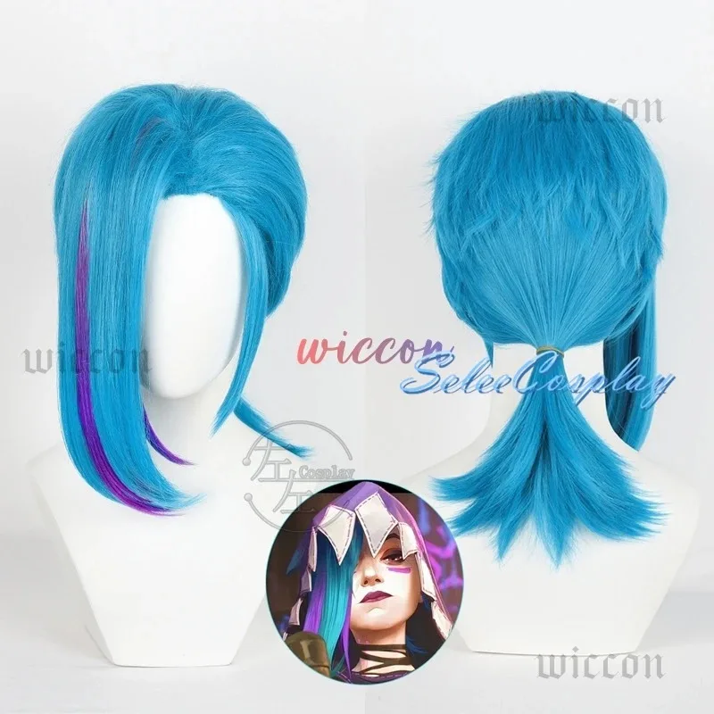 Arcane Season 2 Jinx Front Lace Wig Game Cosplay Women Blue 45cm Bangs Short Heat Resistant Hair Jinx Cosplay Free Cap Halloween