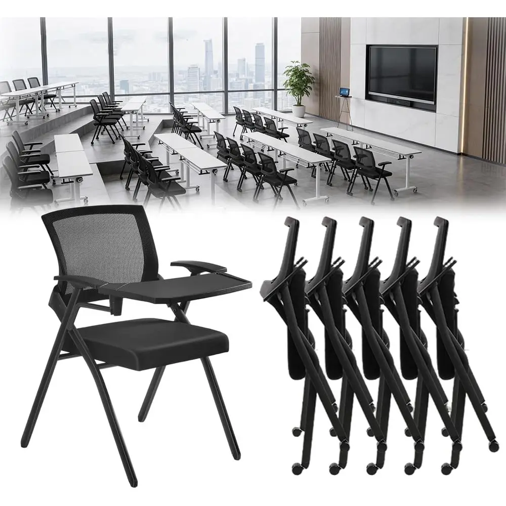 Dual-Wheeled Conference Chairs with Lumbar Support, Smooth Armrests, Stackable for Office, School, or Church Use, Including Writ