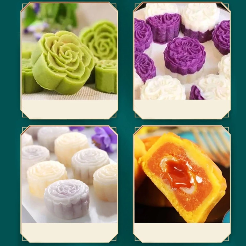 Y1UB Flower Stamps Moon Cake Moulds for Mid-Autumn Festival DIY Baking Mooncake