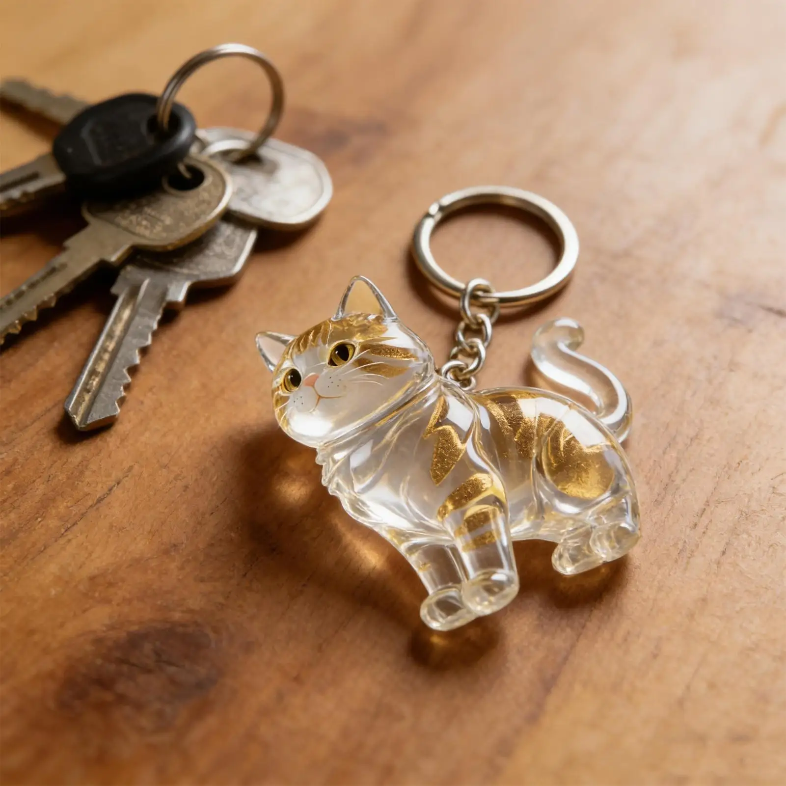 Cat Hair Keychain Cat Shape Clear Pendant Portable Pet Hair Keepsake for Remembrance Backpack Purse Wallet Schoolbag Handbag