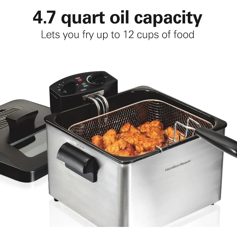 Triple Basket Electric Deep Fryer, 4.7 Quarts / 19 Cups Oil Capacity, Lid with View Window, Professional Style, 1800 Watts