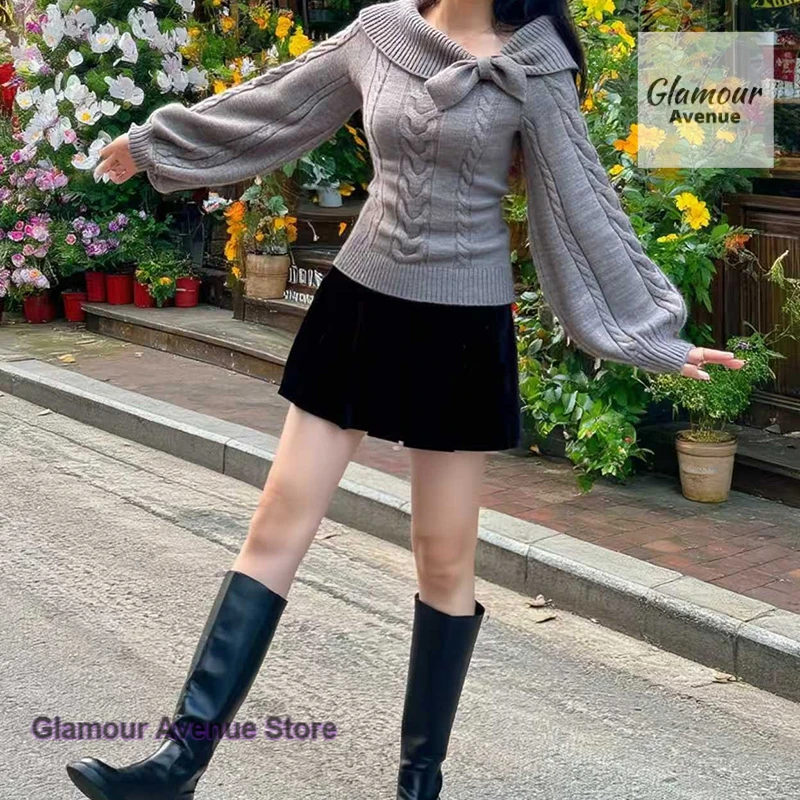 

Korean version of sweet and lovely autumn and winter pullover rabbit ear collar sweater women's autumn and winter new design top