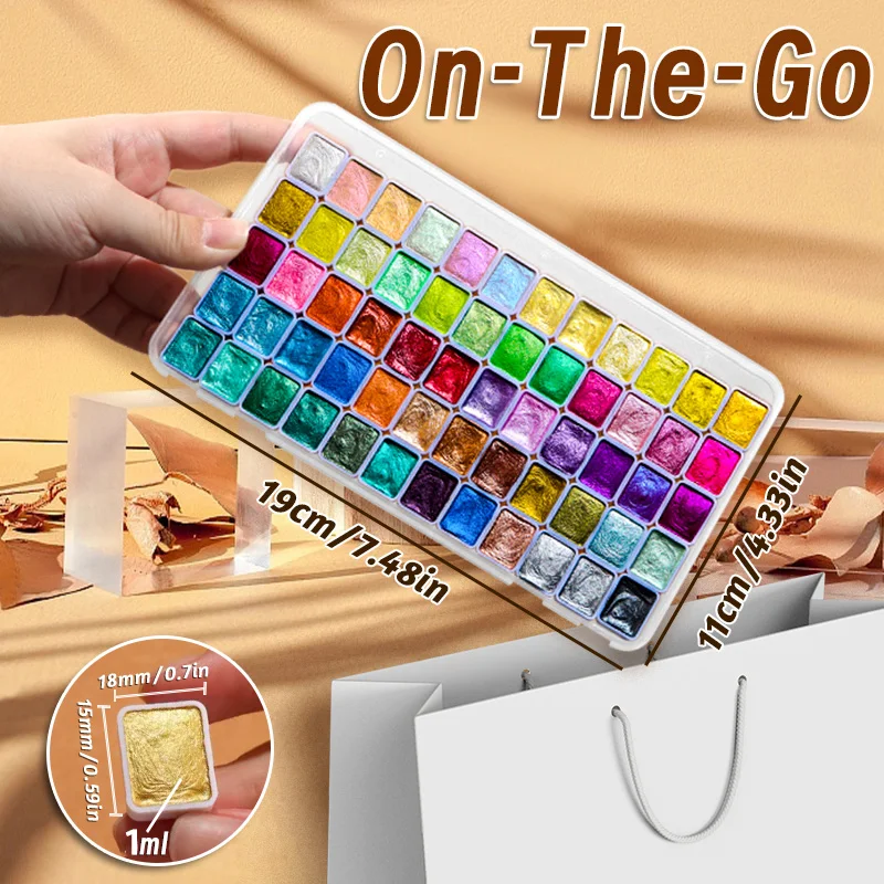 60-цветный жемчужный акварельный пигмент, портативный набор металлических твердых красок для рисования, идеальные подарки для письма, рисования, проектов DIY