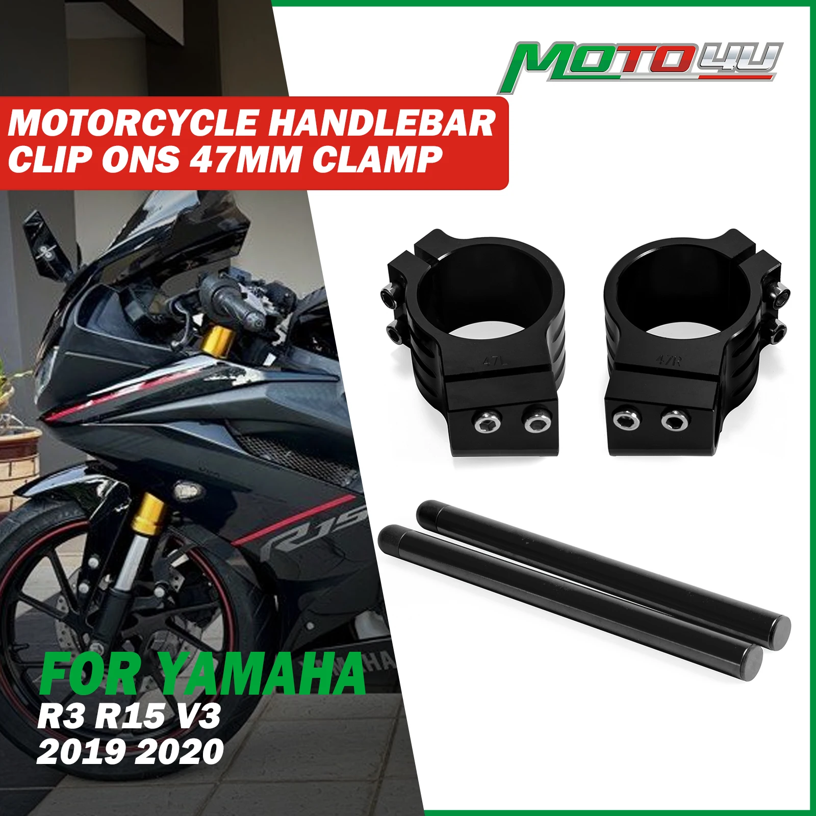 

For YAMAHA R3 R15 V3 2019 2020 CNC Motorcycle Handlebar Clip Ons 47MM Clamp Clip On Fork Handle Bar Fork Tube Cafe Racer 1Pair