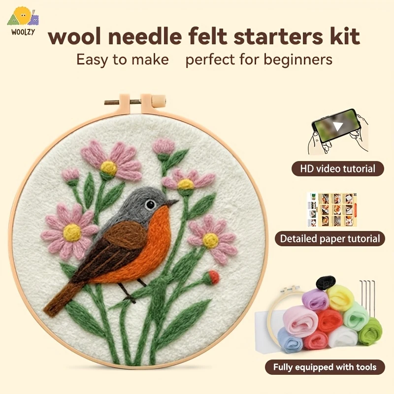 

Robin & Daisy Felt Embroidery DIY Kit, Punch Needle Tools, Beginner Friendly, Handmade Gift