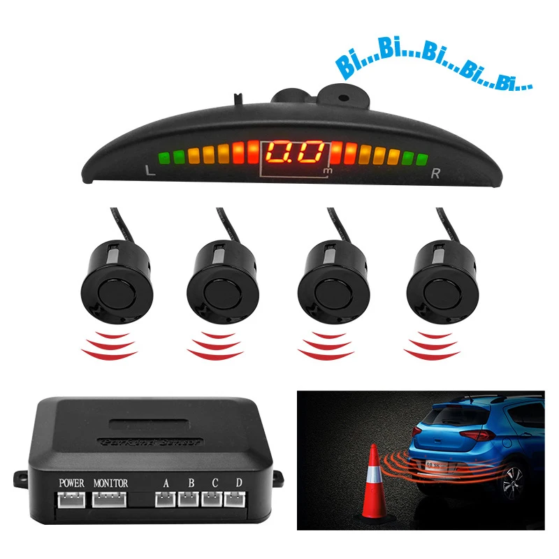 Parking Sensor Kit With 4 Radar LED Accurate Digital Display Of Obstacle Distance Alarm Parktronic Kit Detector Reversing Radar