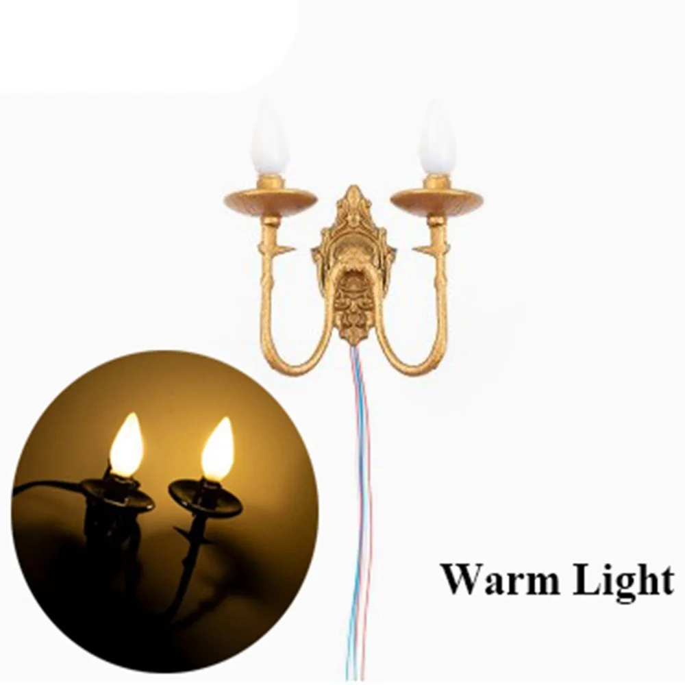 New 2.5*2.7cm Dollhouse Wall Lamp ABS Metal Material House Garden Decor White/Warm Light Model 3V Sand Table Chandelier
