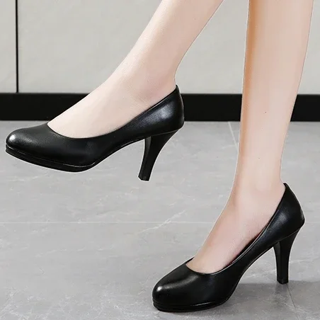 2023 New Women Dress Shoes Medium Heels Mary Janes Shoes Patent Leather Pumps Ankle Strap Ladies Shoe Office Zapatos Mujer