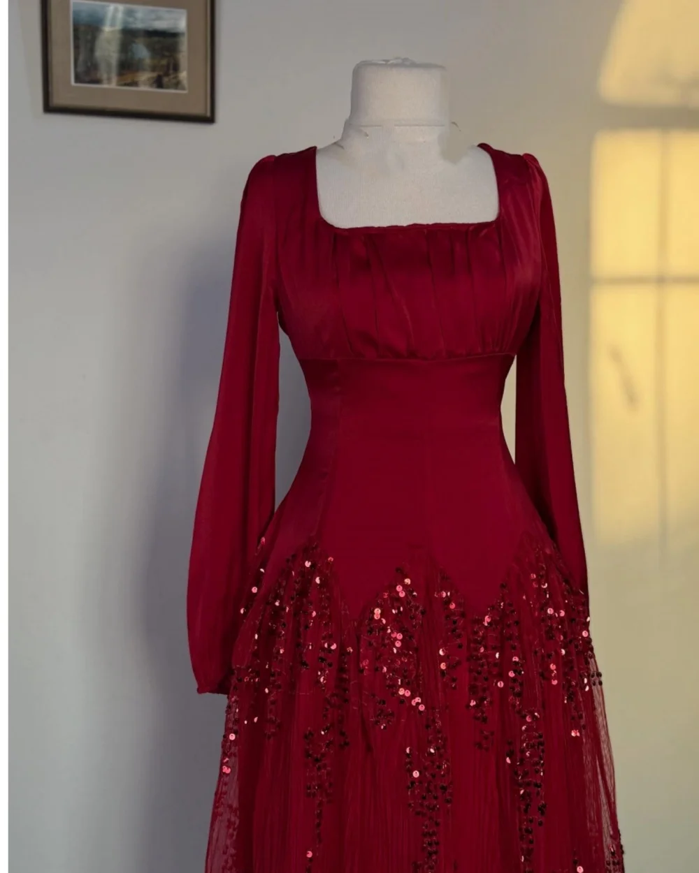 

Customized High Quality Sparkle Sequined Pleat A-line Square Neck Midi Dresses Bespoke Occasion Dresses Sizes Available Matching
