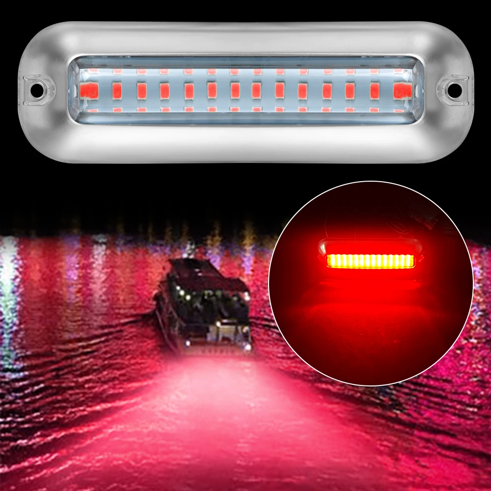 Marine Boat Underwater Pontoon Transom Lamp Boat Transom Light Waterproof Stainless Steel Universal 50W 42 LEDs Blue/White/Red