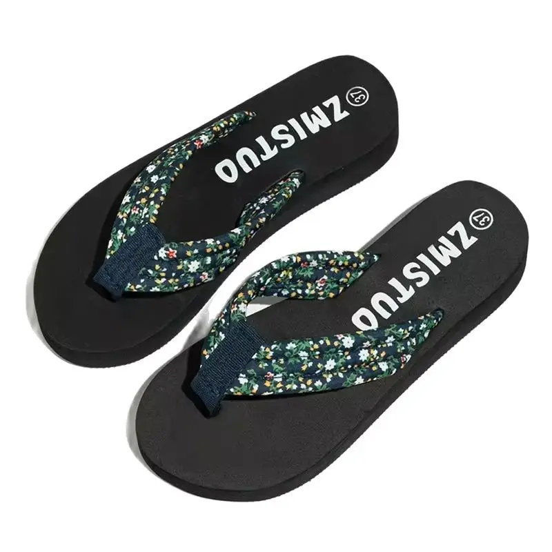 Fashion Women's Flower Pattern Flip Flops Non-slip Lightweight Beach Platform Slippers Ladies Footwear Breathable Open Toe Slide