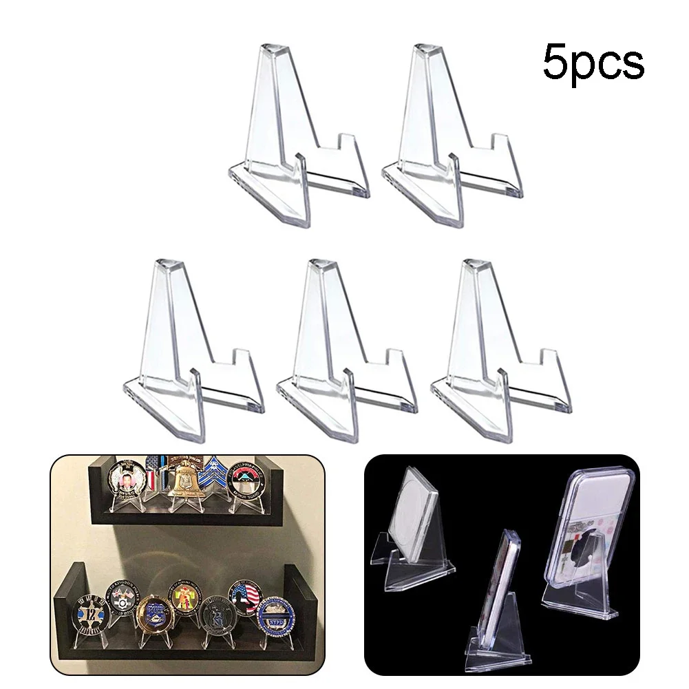 5pcs Clear Acrylic Coin Display Stand Holders Small Easel Rack Business Card Commemorative Challenge Coin Capsule Holder Support