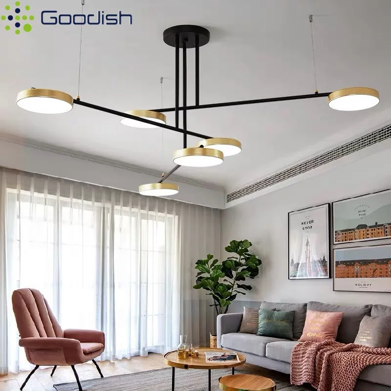 

American Style Round Gold Lampshade Dimmable LED Pendant Lights Art Creative Lamps for Living Room Home Decoration Chandeliers