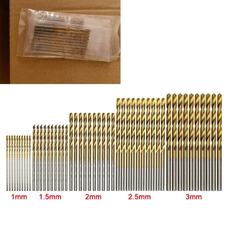 50pc Titanium Plated Twist Drill Set 1-3mm Small Drill Bit Electric Drill Drill Tool DIY Woodwork Drill and Open Drill Bit