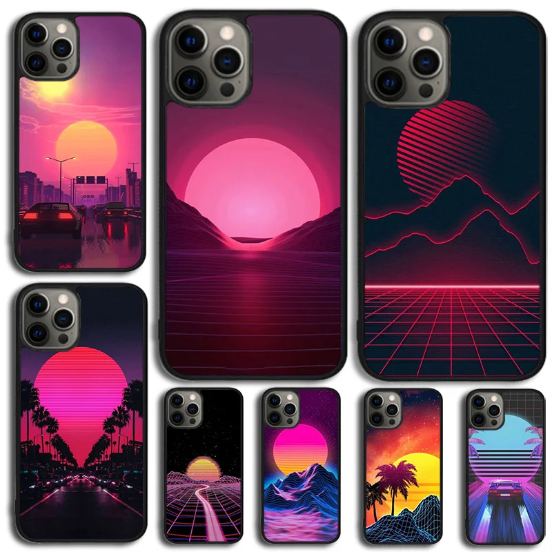 Synthwave Sun Neon 80's Phone Case For Samsung Galaxy S10 S22 S23 S24 Note 10 20 Lite S20 Plus S21 Ultra Back Cover