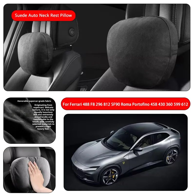 For Ferrari Premium Faux Suede Neck Pillow car seat pillow car neck pillow Suede Fabric Car Headrest interior
