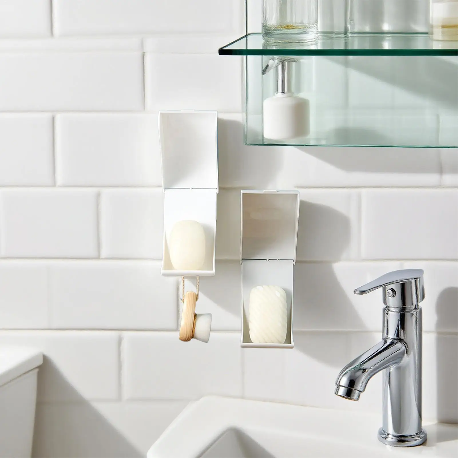 

Soap Holder For Shower Wall Sponge Caddy With Hooks And Lid Drainage Soap Organizer Box Container Sponge Caddy For Home Kitchen