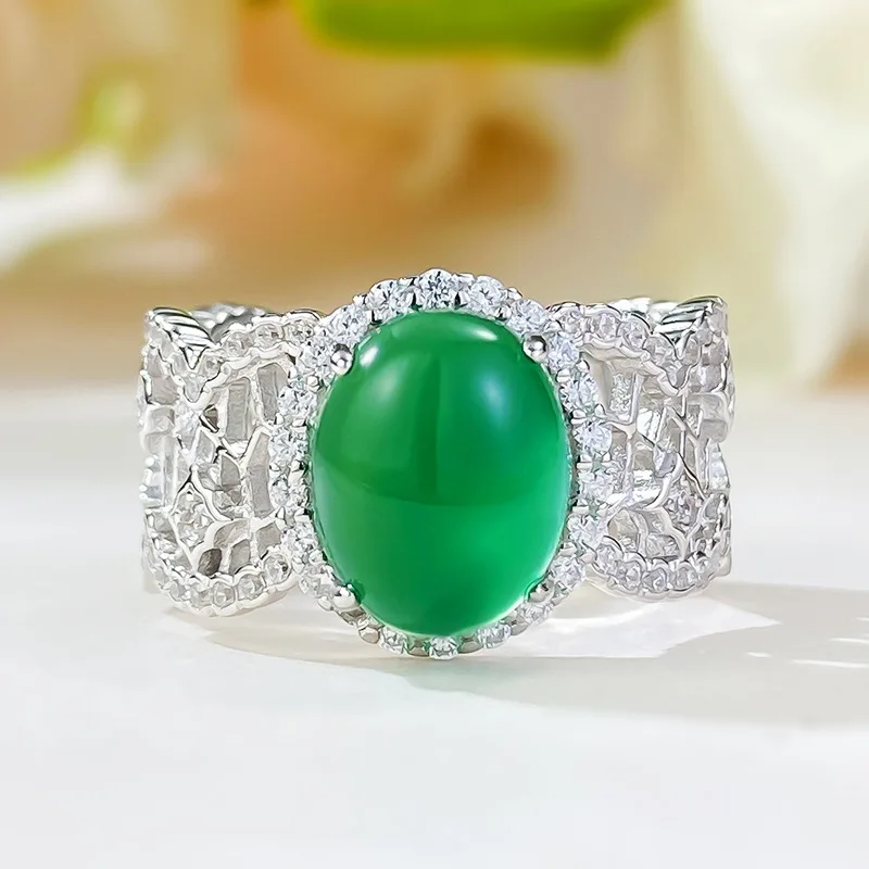 

Apaison 100% 925 Sterling Silver 8*10mm Green Jade Rings For Women Fine Jewelry Bride Finger Ring Ladies Ring