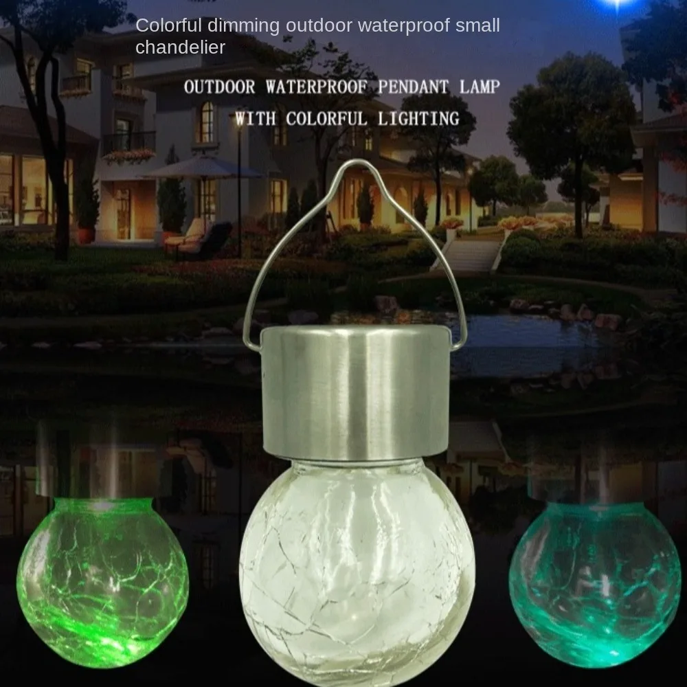 Waterproof LED Hanging Solar Lamp Globe Lantern with Handle Clamp LED Hanging Solar Lights Cracked Glass Ball