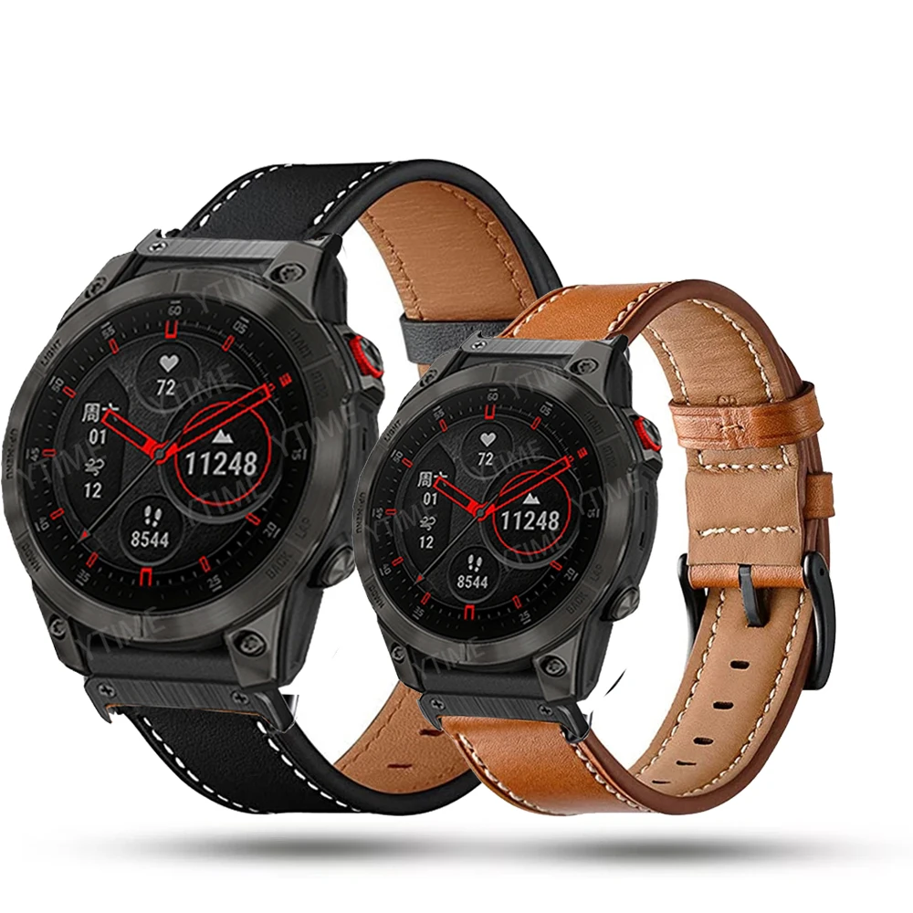 Ремешок кожаный для наручных часов Garmin Fenix 6 6X Pro 5 5X Plus 7 7X Epix 3HR Forerunner 935