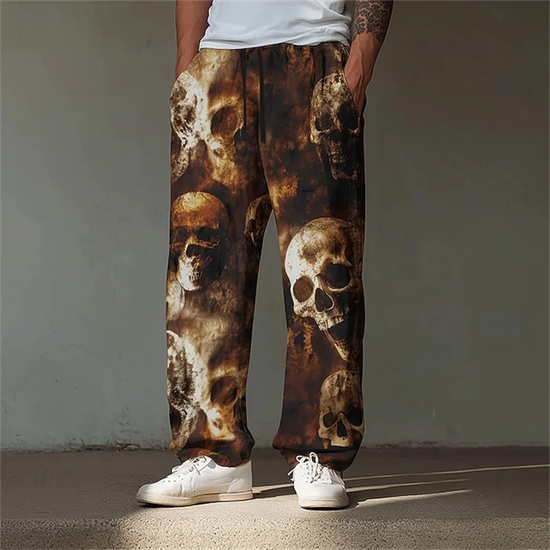 

2025 г., мужские модные повседневные брюки с 3D принтом тыквы, уличные свободные широкие брюки в уличном стиле, длинные брюки с завязками