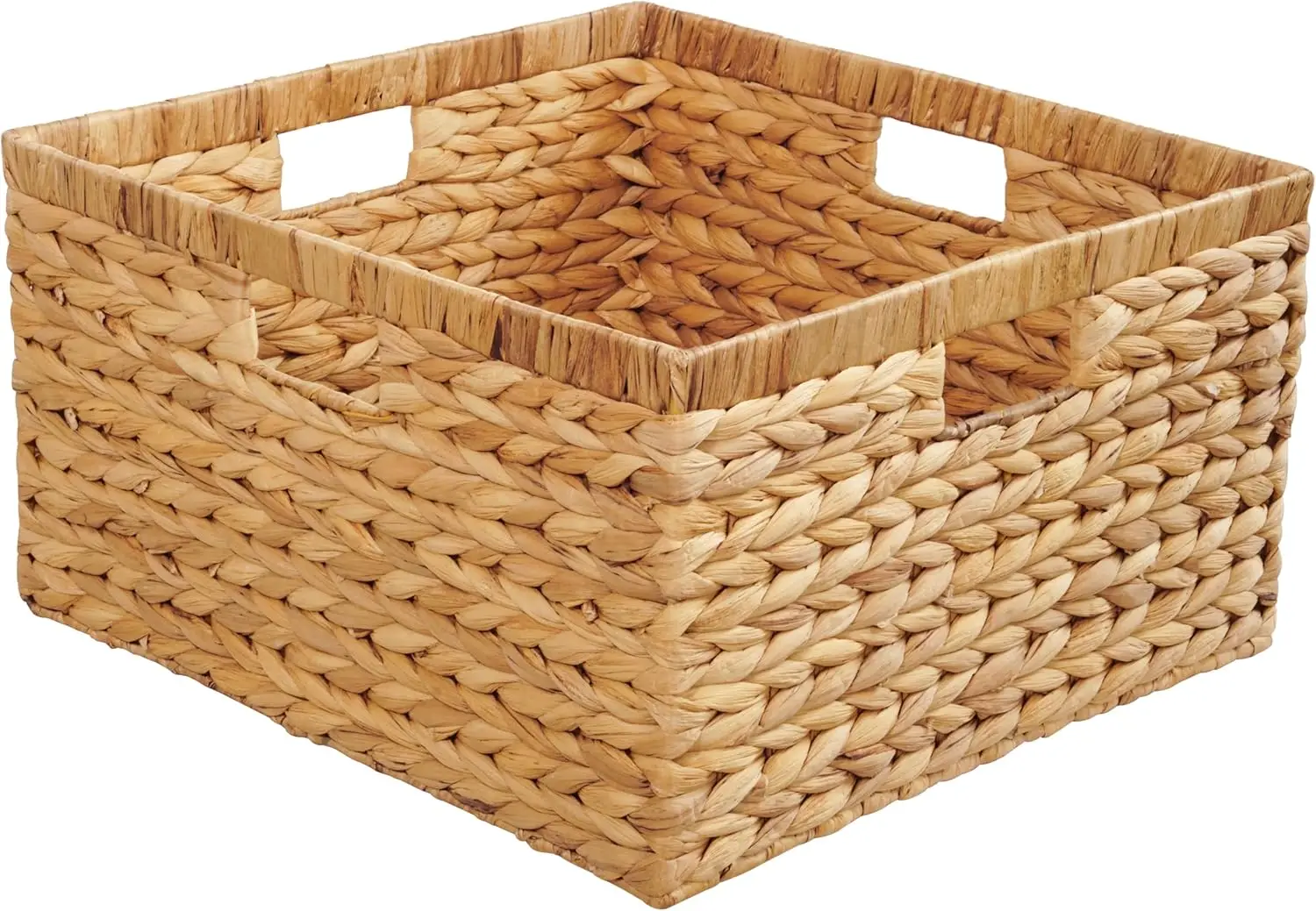 Natural Woven Storage Baskets Set of 3, Large Rectangular with Handles for Home Organization