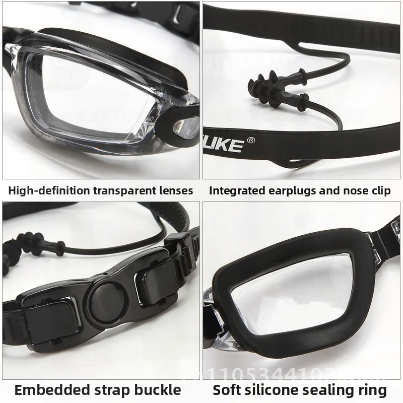 نظارات سباحة للرجال والنساء عالية الدقة مقاومة للماء ومضادة للضباب بإطار كبير مع حماية من الأشعة فوق البنفسجية تأتي مع قبعة السباحة - معدات السباحة #5