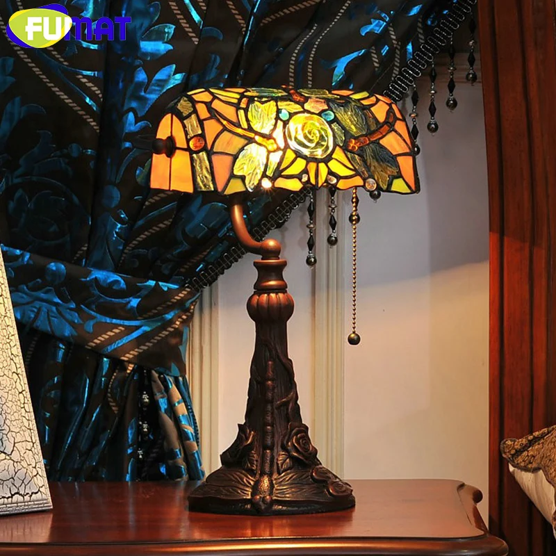 

FUMAT Stained Glass Table Lamps Quality Luxury Dragonfly Glass Shade Lightings Living Room Bedside Lampe Decor Table Lights