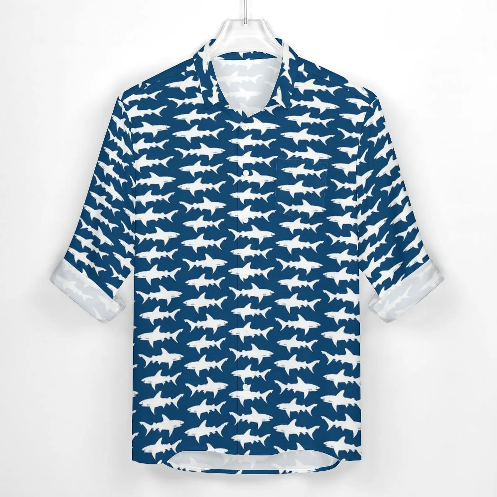 School of Shark Street camicia Casual da uomo camicia oceano blu e bianca primavera novità camicette modello manica lunga top oversize